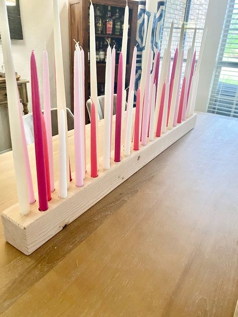 Candle Block Centerpiece, Taper Candle Decorating Ideas, Long Birthday Candles, Wooden Taper Candle Holders, Taper Candle Centerpiece, Long Candle Holder, Tapered Candle Holder, Candle Board, Birthday Candle Holder