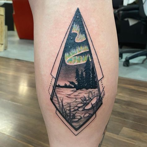 Northern Tattoo Ideas, Northern Lights Tattoos, Heather Tattoo, Aurora Borealis Tattoo, Norway Tattoo, Lights Tattoo, Northern Lights Tattoo, Michigan Tattoos, Tattoo Black And White