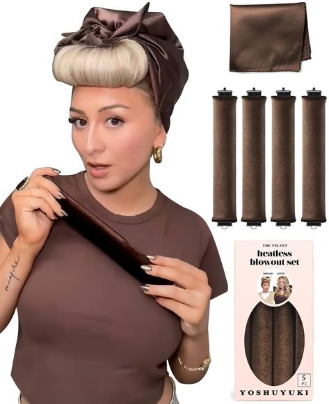 PRICES MAY VARY. GET CURLS WITHOUT HAIR DAMAGE: Traditional heated rollers hair styling accessories tools can cause damage to hair over time, but these heatless hair curlers rollers offer a healthier alternative, promoting stronger and healthier hair. Adorn yourself with a true original overnight heatless curls headband. Each hand-assembled piece overnight hair curlers wand carries its own distinct charm, reflecting the love and craftsmanship poured into its creation. HEATLESS CURLING SET FOR AL Hair Curlers Overnight, Hair Curler Wand, Hair Wraps For Sleeping, Blowout Curls, Foam Rollers Hair, No Heat Hair Curlers, Heatless Curls Overnight, Heatless Curling, Curly Hair Accessories