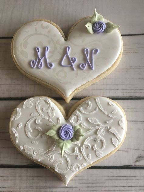 Heart Cookies Decorated, Wedding Cookies Decorated, Heart Sugar Cookies, Wedding Shower Cookies, Anniversary Cookies, Engagement Cookies, Bridal Cookies, Wedding Cake Cookies, Bridal Shower Cookies