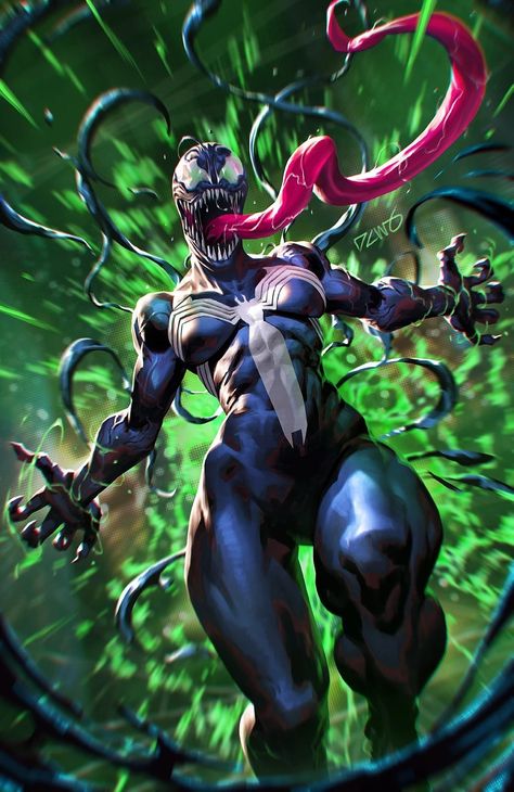 She-Venom by Derrick Chew Zombie Spiderman, Female Venom, Venom Oc, Lady Venom, Derrick Chew, She Venom, Venom Character, Venom Girl, Agent Venom