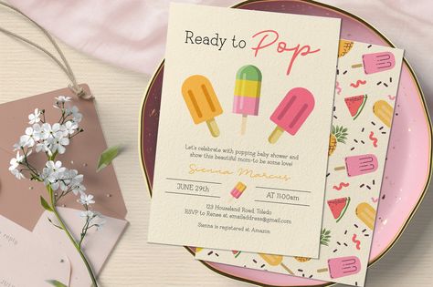 Ready to pop with this summer baby shower invitation, featuring three delicious popsicles. Don Summer Baby Shower Invitations, Wow Mom, Pop Baby Showers, Summer Baby Shower, Ready To Pop, Invitation Baby Shower, Baby Shower Fun, Baby Shower Invites For Girl, Summer Baby