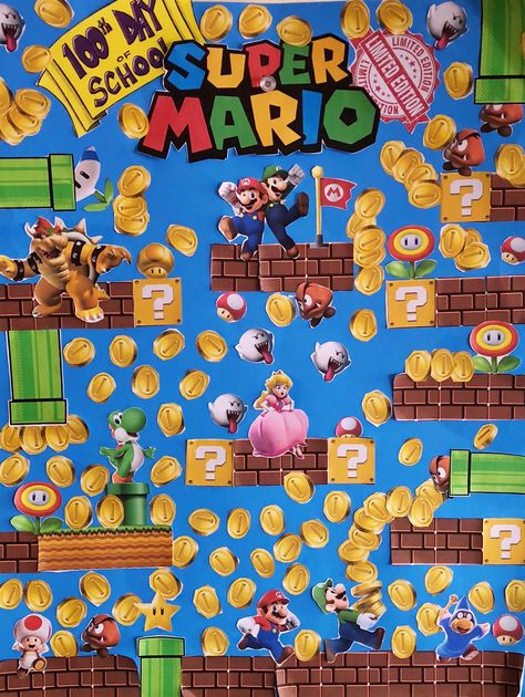 Mario 100 Days Of School Poster, 100 Days Of School Poster, 100 Días De Clases, 100s Day, 100th Day Of School Crafts, School Poster, Mario Brothers, School Posters, Preschool Ideas