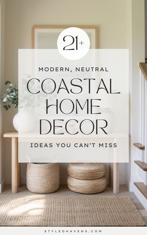 Love the coastal interior vibe and looking to achieve the coastal style in your home? Then you're in the right spot! Today, we're sharing our very fav coastal home decor - for every space of your home! Home Decor Ideas Beach Coastal Style, Modern Coastal Apartment Decor, Cali Coastal Decor, Texas Coastal Decor, Modern Coastal Home Interiors, Beach Condo Decorating Ideas Coastal, Coastal Home Office Decor, Coastal Mood Board Interior Design, Classic Coastal Decor