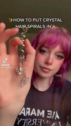 Jewels In Short Hair, How To Put Crystals In Hair, Hair Charm Tutorial, Trinkets In Hair, Fairy Braids Short Hair, Charms In Hair Aesthetic, Fae Aesthetic Jewelry, Crystal Hair Spirals, Hair Wraps For Short Hair