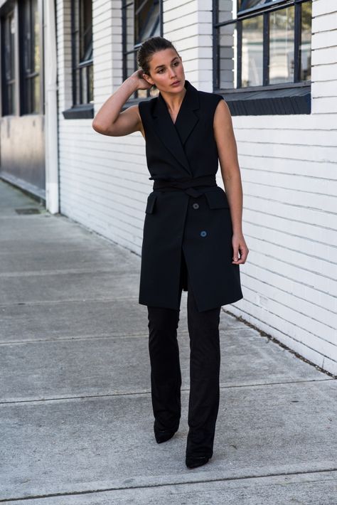 How To Dress Like You Mean Business Vest Outfits For Women Business, Long Black Vest Outfit, Long Vest Outfits For Women, Waistcoat Outfit Women, Long Vest Outfit, Black Vest Outfit, Long Black Vest, Waistcoat Outfit, Vest Outfits For Women