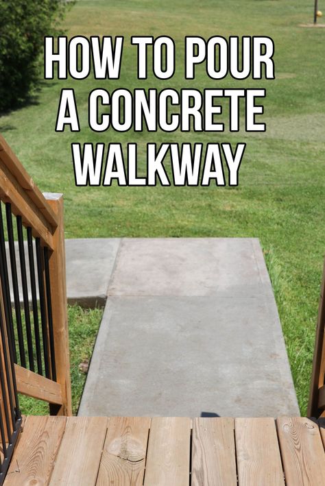 How to Pour a Concrete Walkway; Do it yourself concrete sidewalk using framing and a concrete mixer. {DIY Concrete Project} Diy Concrete Walkway Paths, Concrete Pads Walkway, How To Diy Concrete Patio, How To Make A Cement Patio, Diy Slabs Concrete Patios, Cement Sidewalk Ideas, Diy Concrete Sidewalk, Quickcrete Walkway, Dry Pour Concrete Walkway