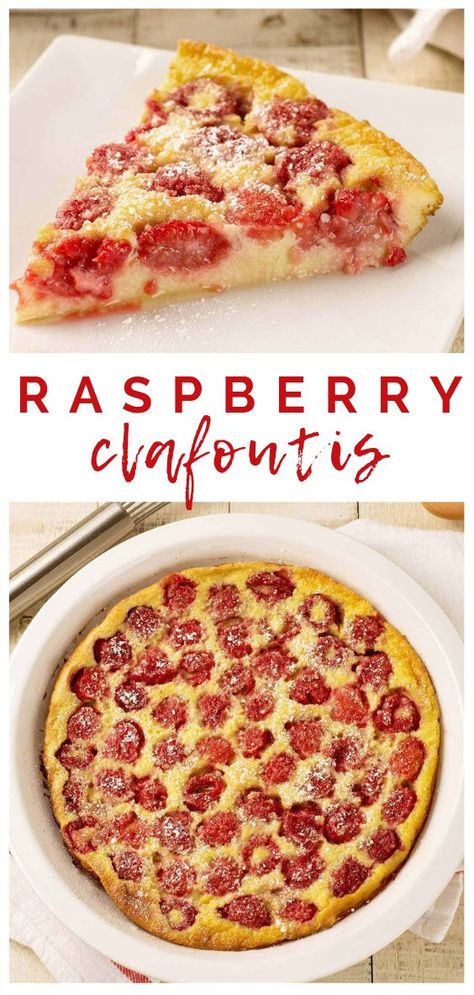 Clafoutis is a rustic, country-style French dessert made by topping fresh fruit with a flour-thickened egg custard and baking it until puffed and golden. Our tried and true recipe works with raspberries or your favorite in-season fruits. #clafoutis #dessert #frenchcuisine #raspberry #mygourmetconnection #recipe Raspberry Clafoutis Recipe, French Recipes Authentic, Patisserie Paris, Clafoutis Recipes, French Dessert Recipes, Raspberry Recipes, Egg Custard, Healthy Recipes Easy Snacks, Baked Fruit