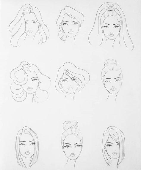 Fashion Figure Face Drawing, Fashion Illustration How To, Face Fashion Drawing, Fashion Hair Illustration, Fashion Faces Illustrations, Model Face Drawing, Face Croquis, Face Figure Drawing, Face Illustration Sketch