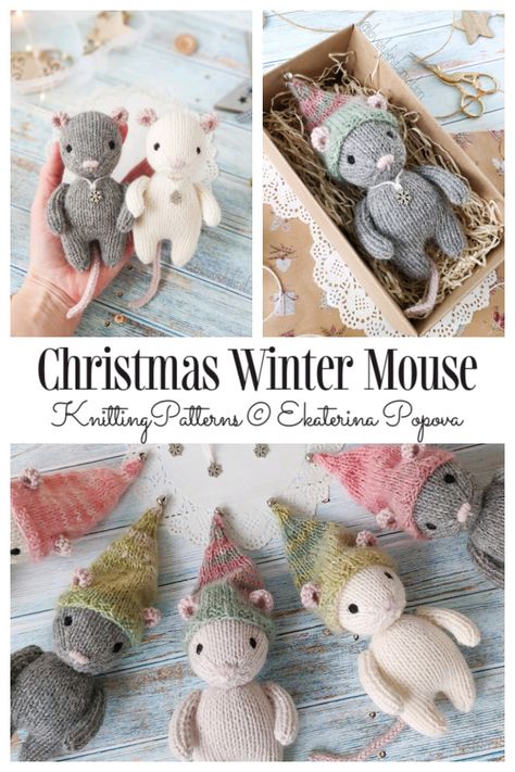 Knitted Christmas Mice Patterns, Free Mouse Knitting Pattern, Mini Knitted Hats Free Pattern, Knitted Christmas Patterns, Free Knit Christmas Ornament Patterns, Mouse Knitting Pattern Free, Knitted Mice Patterns Free, Knit Amigurumi Free Patterns, Knit Ornaments Patterns Free