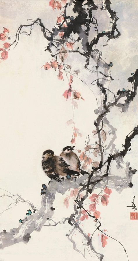 Gongbi Painting, Musashi Miyamoto, Chinese Arts And Crafts, Yin Yang Art, Bird Watercolor, Tree Lover, Chinese Brush Painting, Monochrome Art, Brush Painting