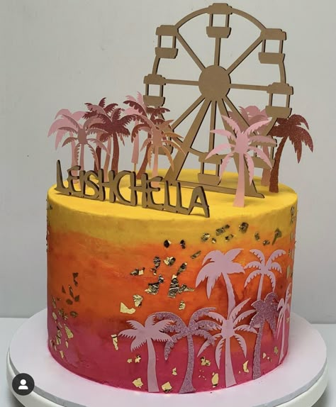 Coachella Cake Topper, Coachella Themed Cake, Cali Theme Party, Coachella Table Centerpiece, Festival Themed Cake, Coachella Birthday Cake, Coachella Cake Ideas, Coachella Cake, Coachella Deco