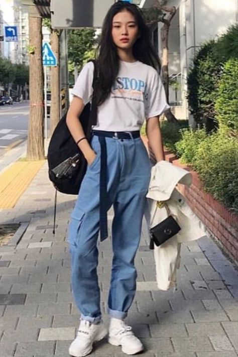 The fabric is not clear. The tailoring is great. Seller Thank you Summer Outfits Aesthetic Korean, Comfy Summer Outfits Aesthetic, Asian Streetwear Fashion, Cute Jean Outfits, Korean Fall Outfits, Korean Outfit Ideas, Cute Korean Outfits, Japanese Fashion Women, Asian Streetwear