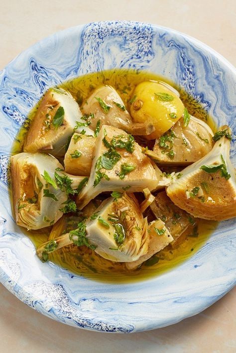 Carciofi alla Romana Recipe – Roman Marinated Artichokes - Great Italian Chefs Artichoke Italian Recipes, Italian Artichokes Recipes, Great Italian Chefs Recipes, Vegeterian Ideas Italian, Great Italian Chefs, Marinated Artichoke Hearts Recipes, Timpano Recipe, Artichokes Recipes, Hungry Monster