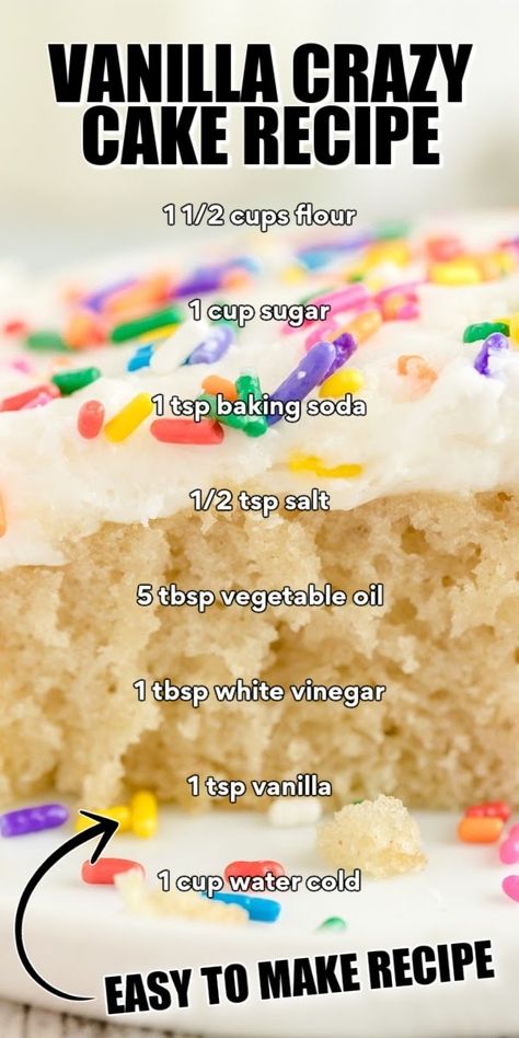 Wacky Vanilla Cake, Vanilla Cake Recipe No Milk, Vanilla Wacky Cake, Vanilla Crazy Cake Recipe, Wacky Cakes, Crazy Cake Recipe, Cake Recipes Without Milk, Vanilla Crazy Cake, Crazy Cake Recipes