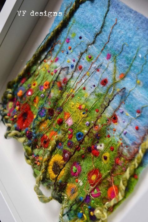 Needle Felting Pictures, Wool Pictures, Felted Landscapes, Felting Pictures, Felted Pictures, Tovad Ull, Felt Wall Hanging, Fiber Art Projects, Wool Felt Projects