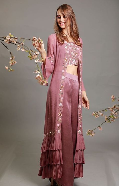 Embellished with hand embroidery work and layers Sharara Designs With Jacket, Shurgs Designs, Plazo Dress, Sarara Dress, Plazo Pant, Top And Plazo, Sharara Designs, Hand Embroidery Work, Pakistani Formal Dresses