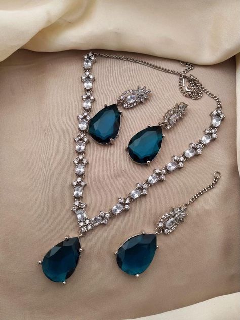 Stunning silver diamond style set with blue zirconia stones to give an elegant and unique look.  Customisations available on request. Fantasy Jewellery, Green Jewellery, Diamond Jewelry Set, Beautiful Tiaras, Green Stones, Magical Jewelry, Fantasy Jewelry, Diamond Set, Diamond Fashion