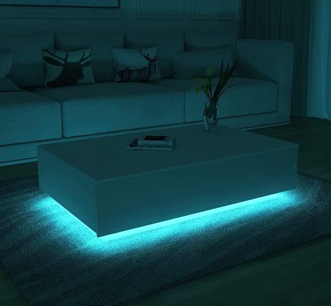 White Gloss Coffee Table, White Coffee Table Modern, Block Coffee Table, Deco Paint, Mirrored Coffee Tables, Rgb Led Lights, Coffee Table White, Living Table, Living Room Storage