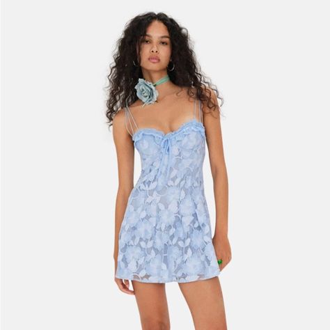 For Love & Lemons Kate Mini Floral Dress (Size Large) Nwt Blue Lace Love & Lemons Kate Mini Floral Dress. Blooming In Blue. Beautiful And Feminine Kate Mini Dress In Embroidered Floral Print. For Love & Lemons Is Generally True To Size Details - Embroidered Organza - Underwire Cups - Pleated Skirt - Triple Skinny Tie Straps - Low-Cut Open Back - Hook & Eye Closure - Fully Lined - Invisible Zipper Fabric + Care Self: 60% Nylon; 37% Cotton/3% Tencel; Lining:100% Recycled Polyester Eco Dry Clean Ad For Love And Lemons Dress, Hoco Inspo, Mini Floral Dress, Embroidered Organza, Lemon Dress, For Love & Lemons, Love And Lemons, Hoco Dresses, For Love And Lemons