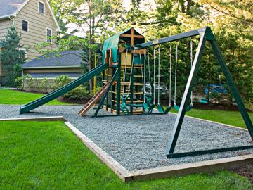 Kid Friendly Backyard, Playground Landscaping, Backyard Playset, Playground Flooring, Backyard Ideas For Small Yards, Play Area Backyard, Backyard Kids Play Area, Luxury Landscaping, Cheap Backyard