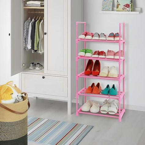 LNYZQUS 5-Tier Small Kids Shoe Rack Organizer, Pink Toddler Shoe Shelf Shoe Stand For Closet Narrow Space,Mini Shoe Storage Rack Short Shoe Tower For Women & Girls(Full Pink) Shoe Storage Walk In Closet, Kids Shoe Rack, Garage Shoe Rack, Shoe Tower, Small Shoe Rack, Closet Hallway, Shoe Stand, Toddler Organization, Shoe Rack Organizer