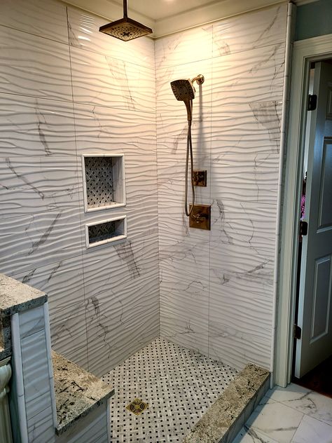 Shower Tile, Framed Bathroom Mirror, Alcove Bathtub, Classic Looks, Bathroom Mirror, New Homes, Shower, Mirror, Furniture