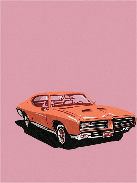 Retro Art Prints, Retro Painting, Best Wallpaper Hd, Orange Car, Drawing Wallpaper, Pink Painting, Car Wallpaper, Trending Pins, Best Wallpaper