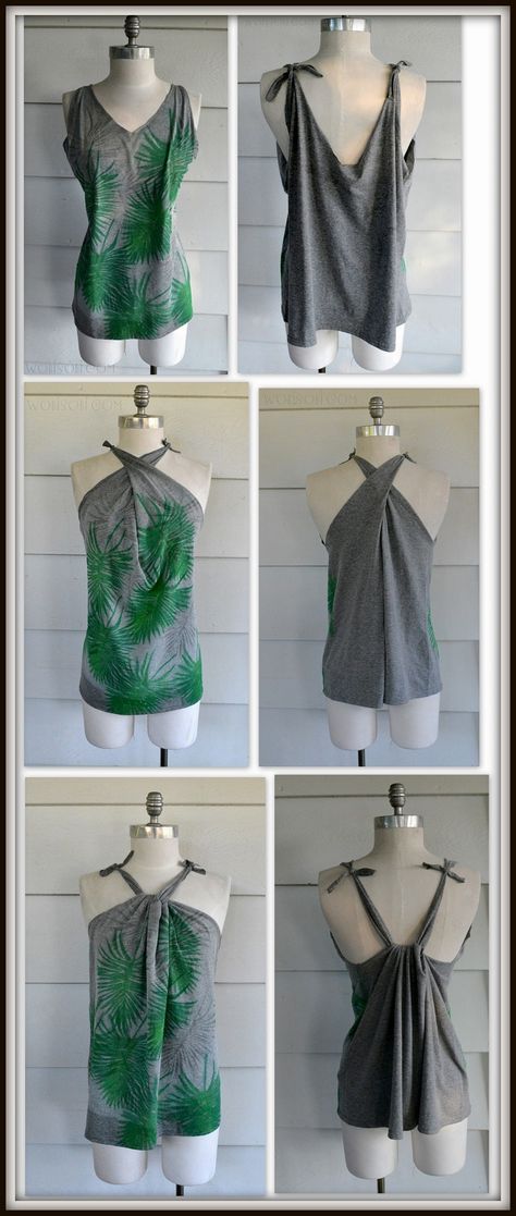 WobiSobi: No-Sew Multi-way, Summer Tank: DIY No Sew Tank, Tee Shirts Diy, Diy Fashion No Sew, Shirt Makeover, Clothes Upcycle, Diy Knit, Diy Tank, Diy Clothes Refashion, Diy Clothes Videos