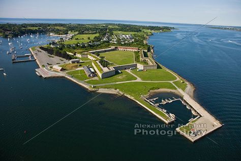 Aerial view of Fort Adams State Park, looking south towards the open sea. Rhode Island History, City By The Sea, Newport Wedding, Newport Rhode Island, Newport Ri, Rhode Island, Aerial View, State Park, Newport