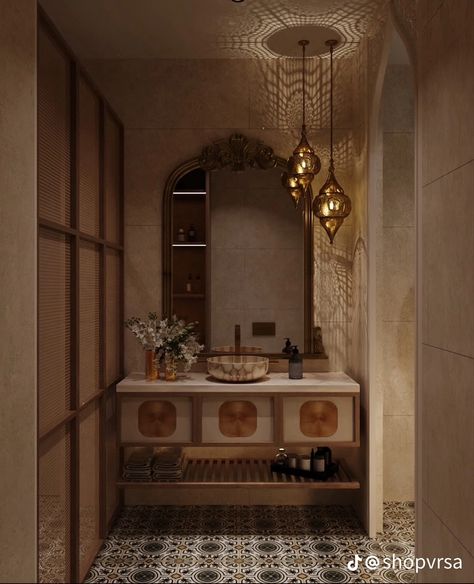 Asian Inspired Bathroom, Moroccan Inspired Bathroom, Moroccan Inspired Bedroom, Toilet And Bathroom Design, Classic House Design, Toilet Design, Bedroom Bed Design, Dream Bathrooms, Coastal Interiors