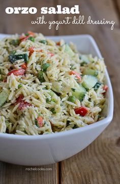 Orzo Salad Recipe with Yogurt Dill Dressing Yogurt Dill Dressing, Recipe With Yogurt, Orzo Pasta Salad Recipe, Salad With Yogurt Dressing, Orzo Salat, Orzo Salad Recipes, Salmon Salad Recipes, Dill Dressing, Orzo Pasta Salad