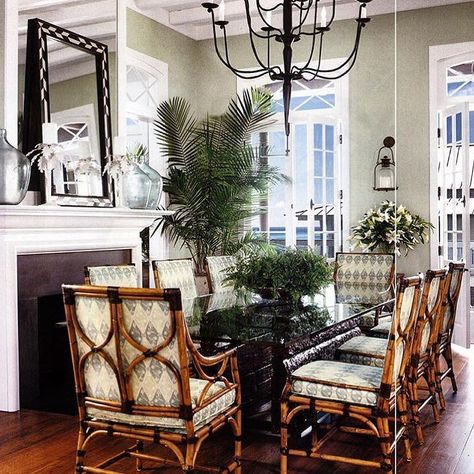 Just wow from @rodwinterrowd!!  #IDCDesigners West Indies Dining Room, British Colonial Dining Room, Fireplace Chandelier, British Colonial Dining, British Colonial Interiors, Tropical Dining Room, West Indies Decor, Tropical British Colonial, British West Indies Style