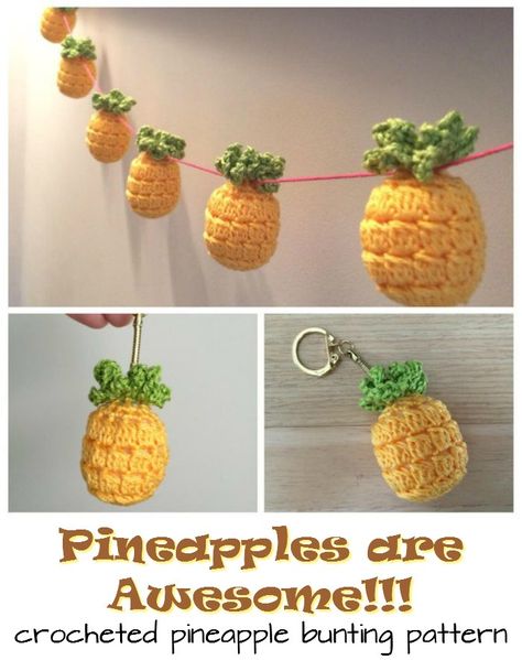 Bunting Pattern, Crochet Pineapple, Crochet Bunting, Crochet Garland, Crochet Fruit, Pineapple Crochet, Yarn Craft, Crochet Food, Crochet Diy