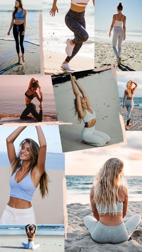 Beach Activewear Photoshoot, Beach Running Outfit, Beach Workout Aesthetic, Beach Brand Photoshoot, Photoshoot Ideas Fitness, Workout Photoshoot Ideas, Beach Fitness Photoshoot, Sporty Photoshoot Ideas, Beach Mood Board