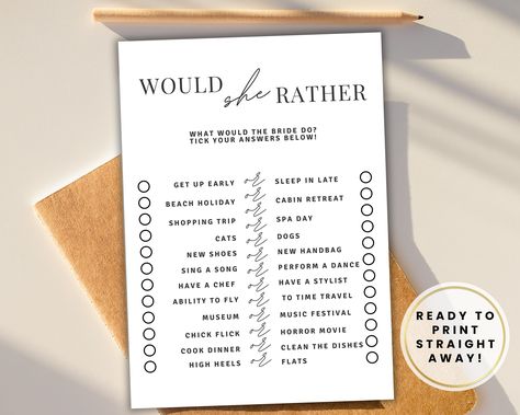 Who Knows Bride Best, Would She Rather, Hen Party Games, Ice Breaker Games, Vow Book, Bridal Shower Game, Ice Breakers, Elegant Invitations, Wedding Stationary