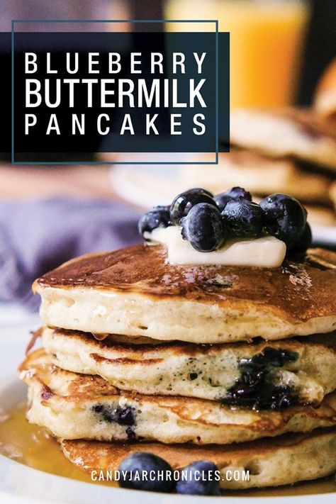 Light Pancakes, Summer Breakfast Recipes, Buttermilk Pancake Recipe, Buttermilk Blueberry, Blueberry Buttermilk Pancakes, Buttermilk Pancake, Fluffy Light, Gourmet Breakfast, Summer Breakfast