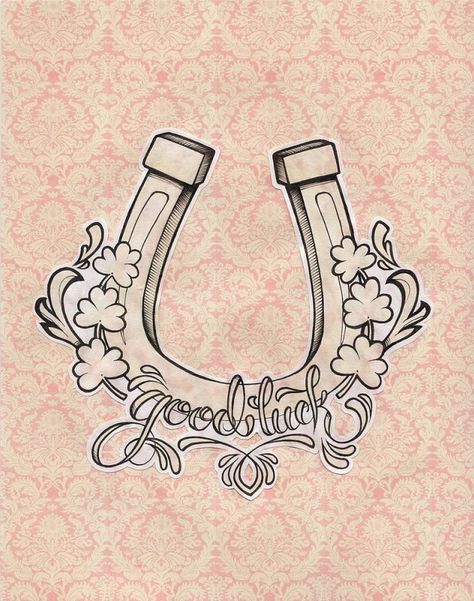 Luck Tattoos, Window Frame Crafts, Alice In Wonderland Tattoo, Lucky Tattoo, Luck Tattoo, Horse Shoe Tattoo, Cowgirl Tattoos, Irish Tattoos, Wonderland Tattoo