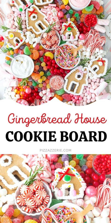 The best #gingerbreadhouse idea, it's quick and easy, so perfect for Christmas parties! Gingerbread House Cookie Decorating Board! Gingerbread Charcuterie Board Ideas, Gingerbread Board Ideas, Gingerbread House Candy Decorations, Charcuterie Board Gingerbread House, Gingerbread House Charcuterie Board, Gingerbread Charcuterie Board, Gingerbread Cookie Party, Gingerbread House Icing, Graham Cracker Gingerbread House