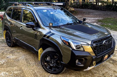 Custom Subaru Forester, Subaru Outback Wilderness Mods, Subaru Forester Wilderness 2023, Crosstrek Offroad, Subaru Wilderness, Crosstrek Accessories, Green Subaru Forester, Subaru Crosstrek Accessories, Subaru Outback Wilderness