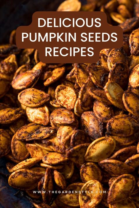 This pin shows roasted pumpkin seeds. The title is: 6 Delicious Pumpkin Seeds Recipes. Visit thegardenstyle.com. Boiling Pumpkin Seeds, Pumpkin Seeds Recipe Worcestershire, Grated Pumpkin Recipes, Baking Pumpkin Seeds In Oven, Spiced Pumpkin Seeds, Savory Roasted Pumpkin Seeds, Baked Pumpkin Seeds Recipe, Pumpkin Seeds Recipe Roasted Savory, Pumpkin Seeds Recipe Spicy