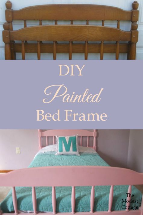 diy painted bed frame Painted Bed Frame, Diy Bed Frame Cheap, Painted Bed Frames, Cheap Bed Frame, Bed Makeover, Kids Bed Frames, Painted Beds, Frame Bed, Guest Bedroom Decor