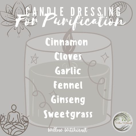 Candle Dressing Ideas, Cleansing Mantras, Candles Flame Meaning, Candle Anointing, Candle Color Meanings Magic, Witchcraft Candle Magic, Candle Magik, Magick Oil, Wiccan Candle