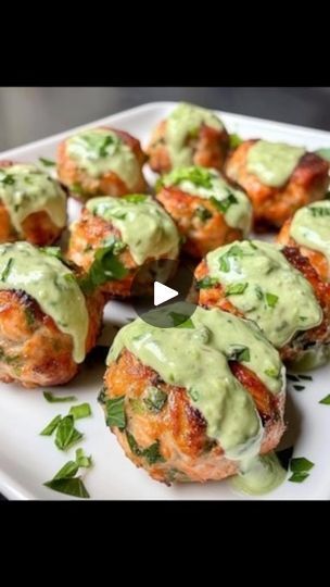 Salmon Meatballs With Avocado Crema, Baked Salmon Meatballs, Baked Salmon Meatballs With Creamy Avocado Sauce, Salmon Meatballs Recipes, Salmon Balls, Salmon Meatballs, Recipes With Parmesan Cheese, Creamy Avocado Sauce, Avocado Crema