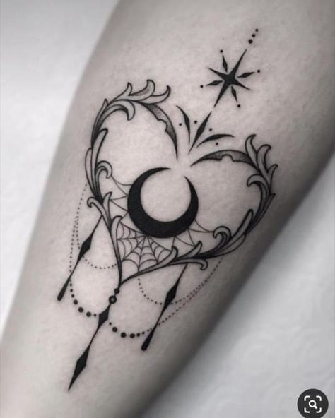 Creepy Gothic Tattoo, Goth Hip Tattoos Women, Goth Witchy Tattoos, Womens Chest Tattoo Ideas Simple, Cute And Creepy Tattoo Ideas, Gothic Tatoos Ideas, Goth Fine Line Tattoo, Pretty Goth Tattoos, Girly Gothic Tattoo