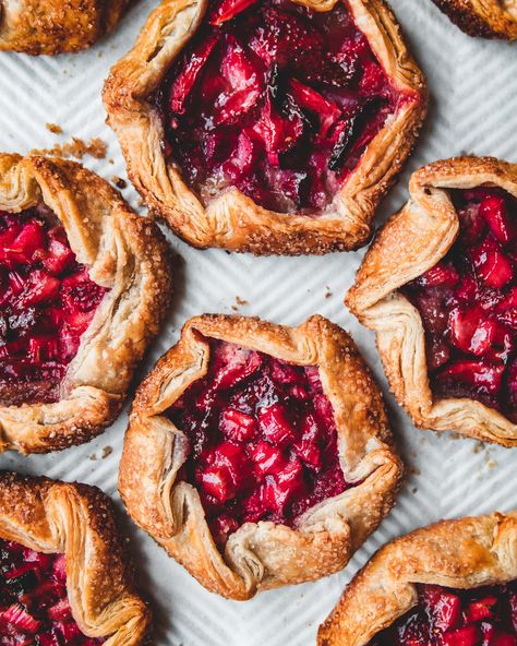 Mastering Flaky Pie Dough - Strawberry  Rhubarb Galettes — The Boy Who Bakes Strawberry Rhubarb Galette, The Boy Who Bakes, Rhubarb Galette, Vegan Pastry, Baked Sweets, Individual Pies, Spring Baking, Spring Cake, Flaky Pastry