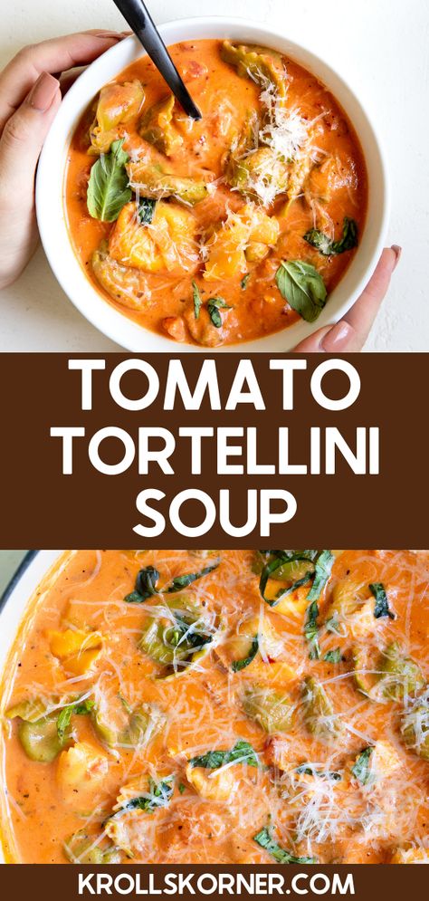 Creamy Tomato Tortellini Soup, Creamy Tomato Tortellini, Cheese Tortellini Soup, Tomato Tortellini, Tomato Tortellini Soup, Frozen Pasta, Canned Tomato Soup, Tortellini Recipes, Canned Tomatoes