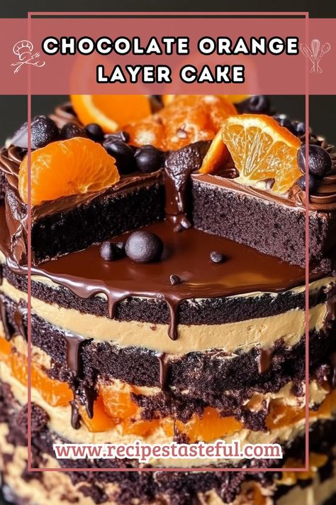 A decadent chocolate cake layered with a zesty orange cream filling and topped with rich chocolate ganache, perfect for any celebration. Orange Cream Filling, Chocolate Cake With Orange, Orange Layer Cake, Orange Filling, Orange Chocolate Cake, Decadent Chocolate Cake, Cream Filling, Cake Fillings, Round Cake Pans