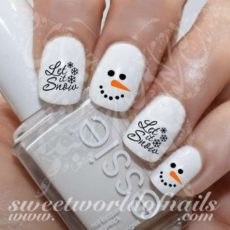 20 water decals on a clear water transfer which can be applied over any color varnish on either your natural or false nail. Use: 1. Paint nails in the color of your choice. 2. Trim transfer to fit you Snowman Nail Art, Let It Snow Snowman, Snowman Nails, Nail Water Decals, Christmas Nail Art Designs, Best Nail Art Designs, Christmas Nails Acrylic, Xmas Nails, Gel Nail Designs