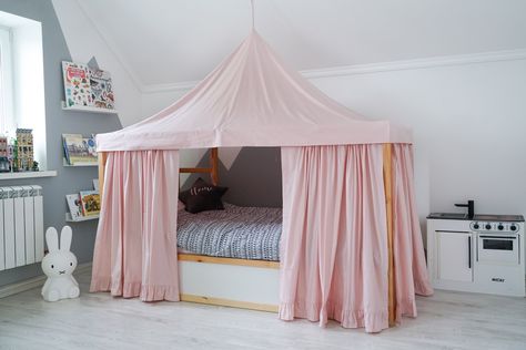 This listing includes Ikea Kura roof canopy. You don't need anything additional to mount it. You will get the hook with your order. You can regulate the length of the ribbon. There is a ribbon loop inside the roof canopy. You can use it to put LED inside or any other decor.  If you want to add curtain you can order it here: https://www.etsy.com/listing/1612336541/curtains-for-ikea-kura-bed-ikea-kura?click_key=b7d5accb848ecad93fec55a71aa8bbd1cc5171a9%3A1612336541&click_sum=b5cc8cf0&ref=shop_home_ Ikea Kura Curtain, Double Kura Bed, Ikea Kura Bed Curtains, Top Bunk Tent, Kura Canopy, Loft Bed With Canopy, Kura Bunk Bed, Bunk Bed Hacks, Kura Bed Hack